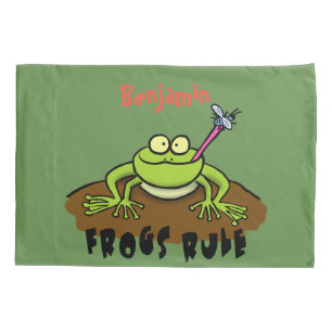 Frogs rule funny green frog cartoon pillowcase