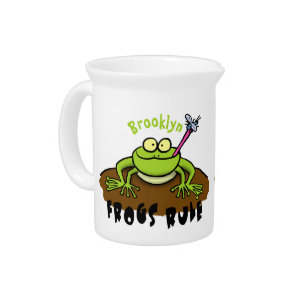 Frogs rule funny green frog cartoon pitcher