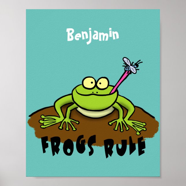 Frogs rule funny green frog cartoon poster (Front)
