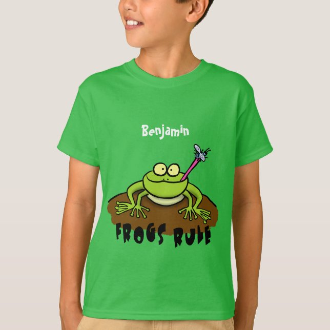 Frogs rule funny green frog cartoon T-Shirt (Front)