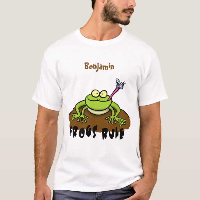 Frogs rule funny green frog cartoon T-Shirt (Front)