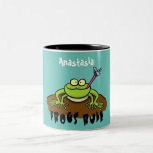 Frogs rule funny green frog cartoon Two-Tone coffee mug