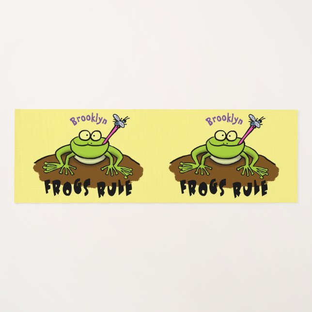 Frogs rule funny green frog cartoon yoga mat (Front (Horizontal))