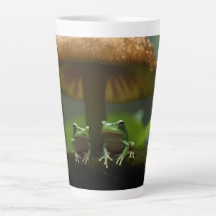Frogs Sheltering Under Mushroom From Rain, Latte Mug