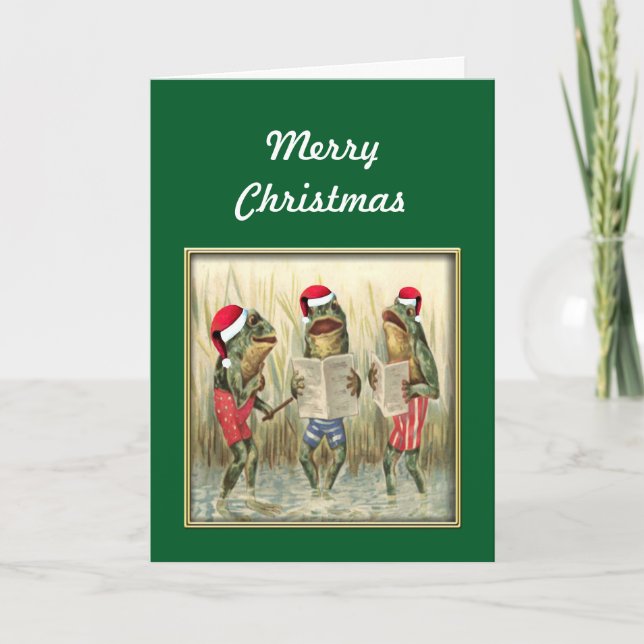 Frogs Singing Merry Christmas Holiday Card (Front)