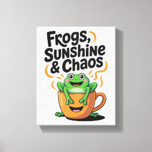 Frogs, Sunshine & Chaos – Cute Frog in Coffee Cup Canvas Print