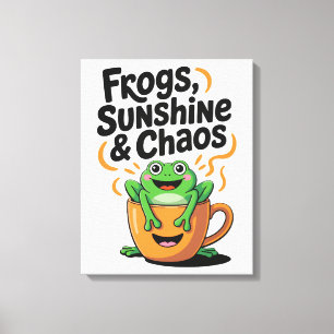 Frogs, Sunshine & Chaos – Cute Frog in Coffee Cup Canvas Print