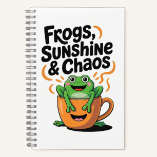 Frogs, Sunshine & Chaos – Cute Frog in Coffee Cup Notebook