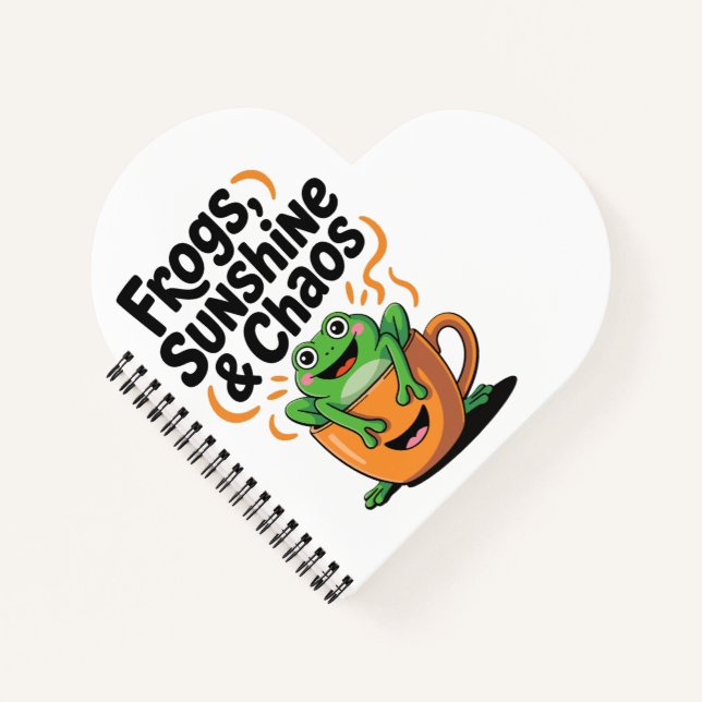 Frogs, Sunshine & Chaos – Cute Frog in Coffee Cup Notebook (Front)