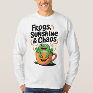 Frogs, Sunshine & Chaos – Cute Frog in Coffee Cup T-Shirt