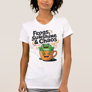 Frogs, Sunshine & Chaos – Cute Frog in Coffee Cup  T-Shirt