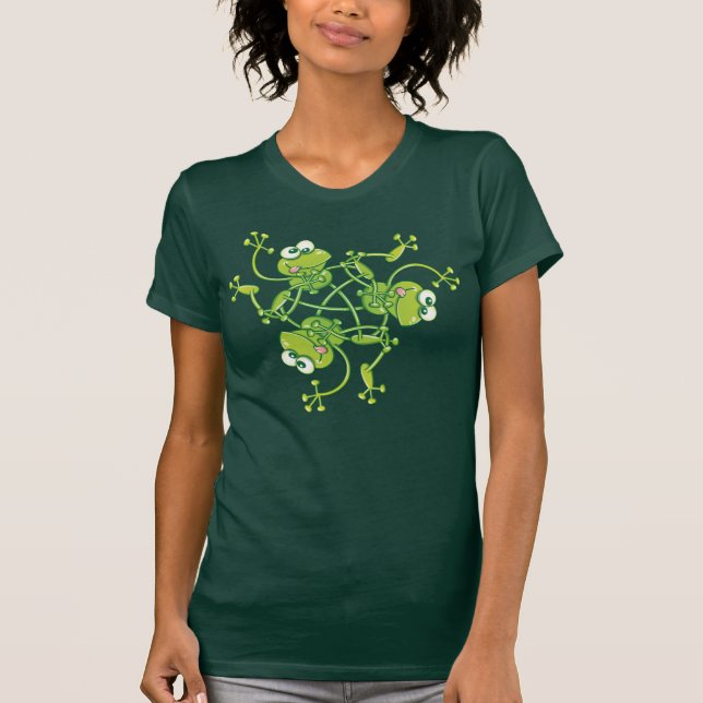 Frogs waving and having fun in a pattern design T-Shirt (Front)