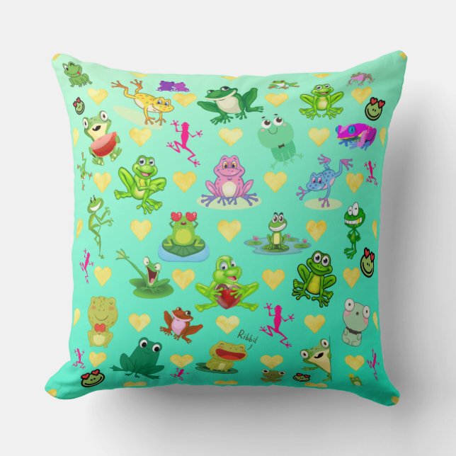 Frogs with Hearts Cushion (Front)