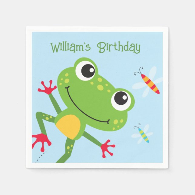 Frogtastic Leaping Frogs Kids Birthday Napkins (Front)