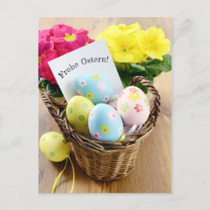 Frohe Ostern Postkarte mit Primel und Osterei Postcard