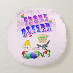 Frohe Ostern Round Cushion