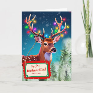 Frohe Weihnachten Deer Spreading Cheer and Joy Holiday Card