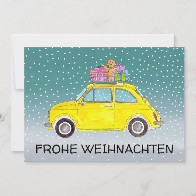 Frohe Weihnachten German Christmas Fiat 500  Holiday Card (Front)