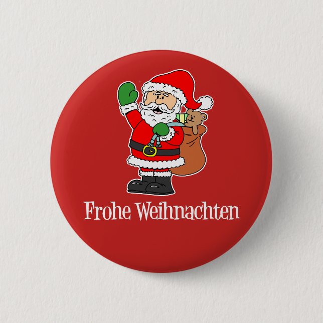 Frohe Weihnachten German Christmas Santa 6 Cm Round Badge (Front)