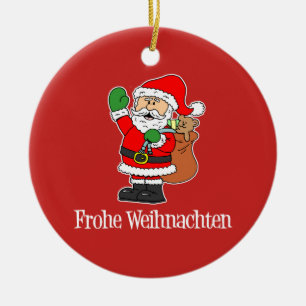Frohe Weihnachten German Christmas Santa Ceramic Tree Decoration