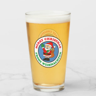 Frohe Weihnachten German Christmas Santa Glass