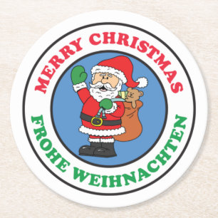 Frohe Weihnachten German Christmas Santa Round Paper Coaster
