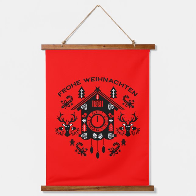 Frohe Weihnachten German Cuckoo Clock Hanging Tapestry (Front)