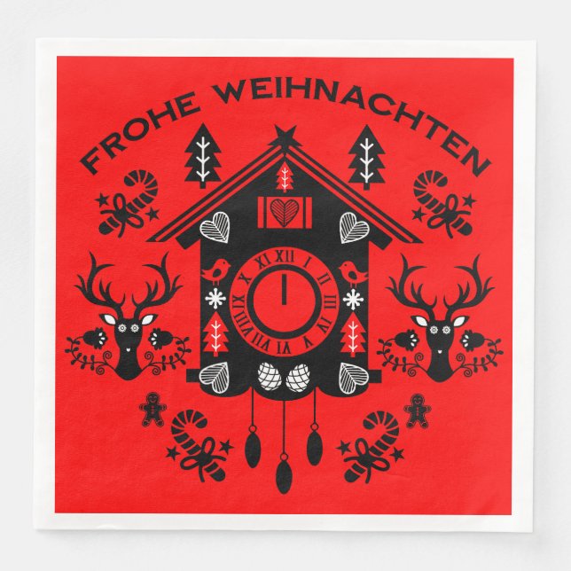 Frohe Weihnachten German Cuckoo Clock Napkin (Front)