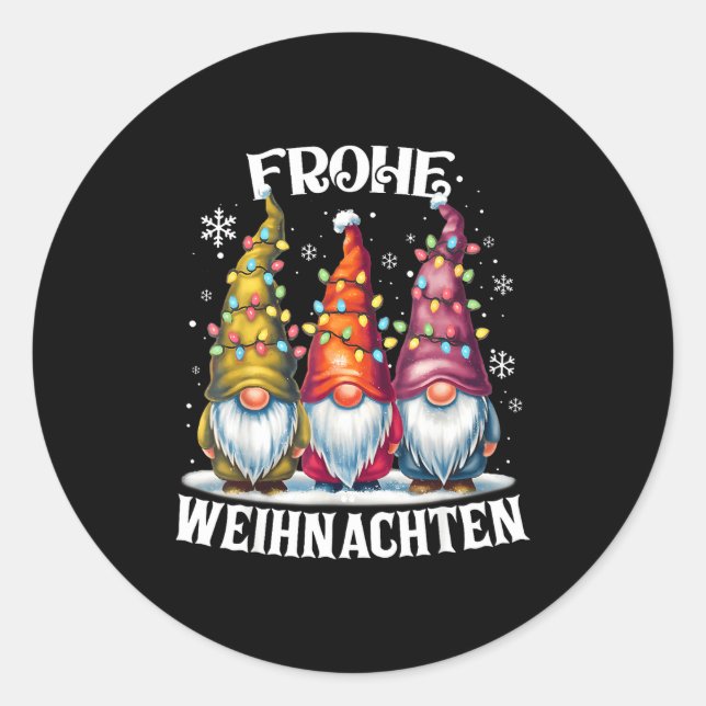 Frohe Weihnachten German Gnome Christmas Decoratio Classic Round Sticker (Front)