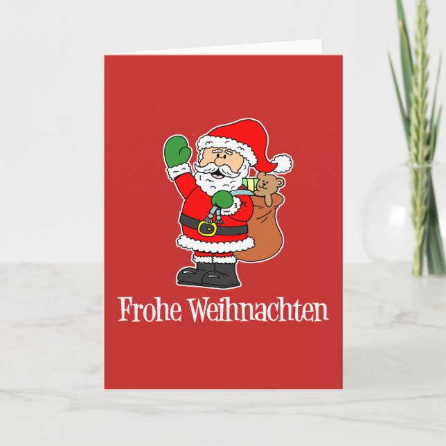 Frohe Weihnachten German Merry Christmas Santa Holiday Card (Front)