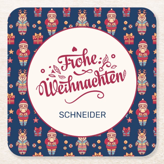 Frohe Weihnachten Personalised Square Paper Coaster (Front)