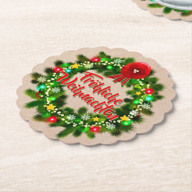 Frohe Weihnachten Untersetzer Christmas Paper Coaster (Angled)