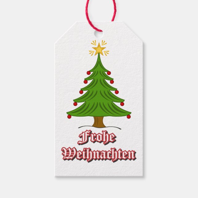 Frohe Weihnachten with tree Gift Tags (Front)