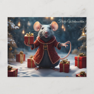 Frohe Weihnachten wünscht die kl. Ratte Postkarte Postcard