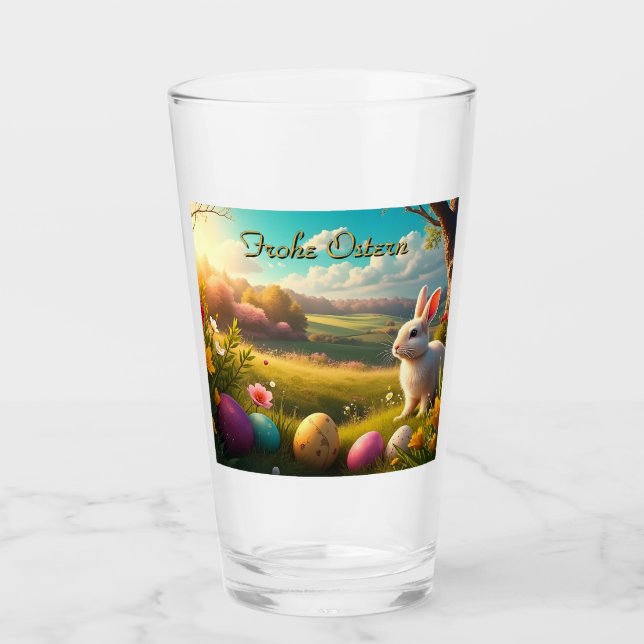 Fröhliche Ostern in einer Frühlingslandschaft Glass (Front)