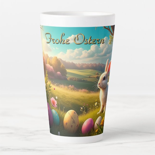 Fröhliche Ostern in einer Frühlingslandschaft Latte Mug (Front)