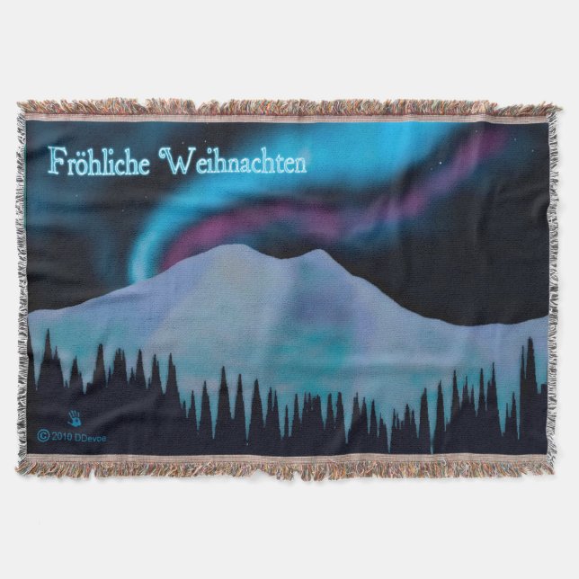 Frohliche Weihnachten - Blue Aurora Throw Blanket (Front)