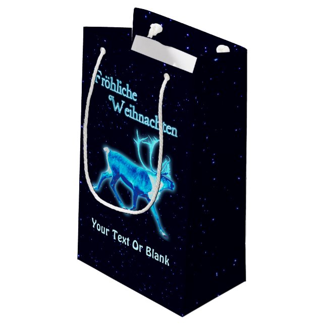 Frohliche Weihnachten - Blue Caribou (Reindeer) Small Gift Bag (Back Angled)