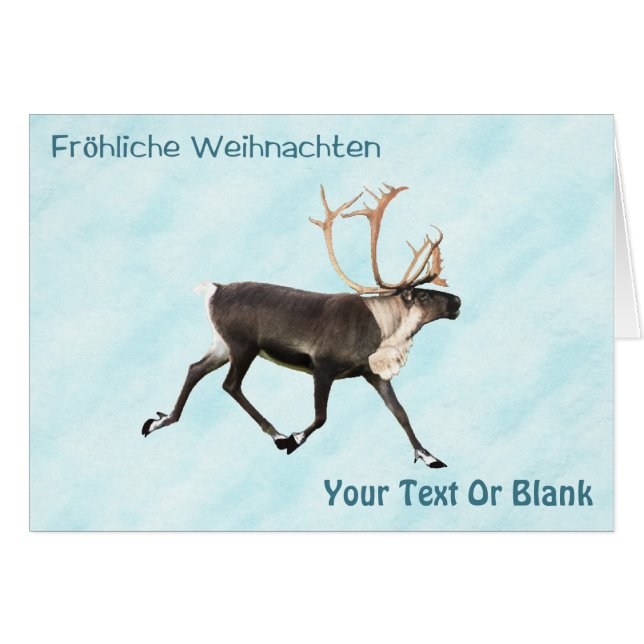Fröhliche Weihnachten - Caribou (Reindeer) On Snow (Front Horizontal)
