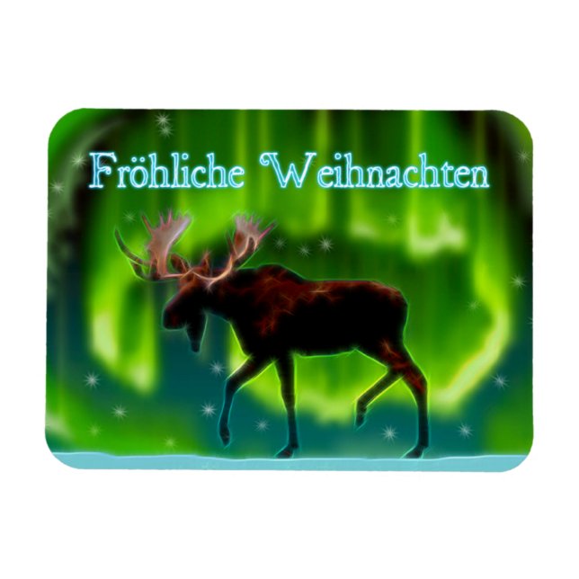 Frohliche Weihnachten - Northern Lights Moose Magnet (Horizontal)