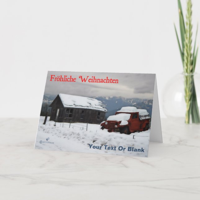 Fröhliche Weihnachten - Old Red Truck Holiday Card (Front)