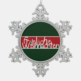 Frohliche Weihnachten Snowflake Pewter Christmas Ornament