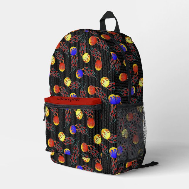 Frolf - Flaming Disc Golf Printed Backpack (Back Corner Right)