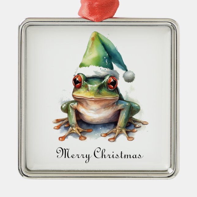 Frolic Christmas Frog, custom Metal Tree Decoration (Front)