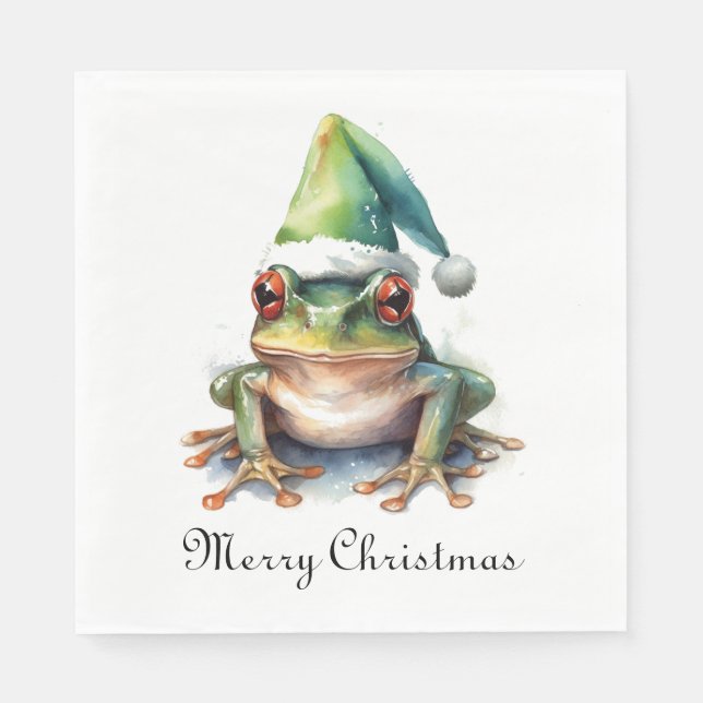 Frolic Christmas Frog, custom Napkin (Front)