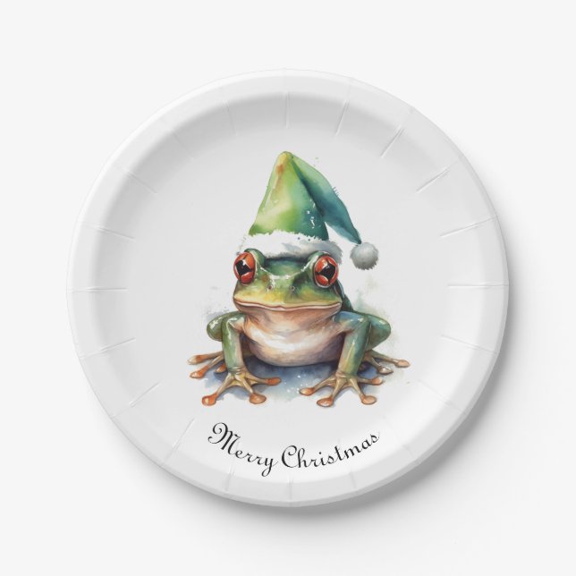 Frolic Christmas Frog, custom Paper Plate (Front)
