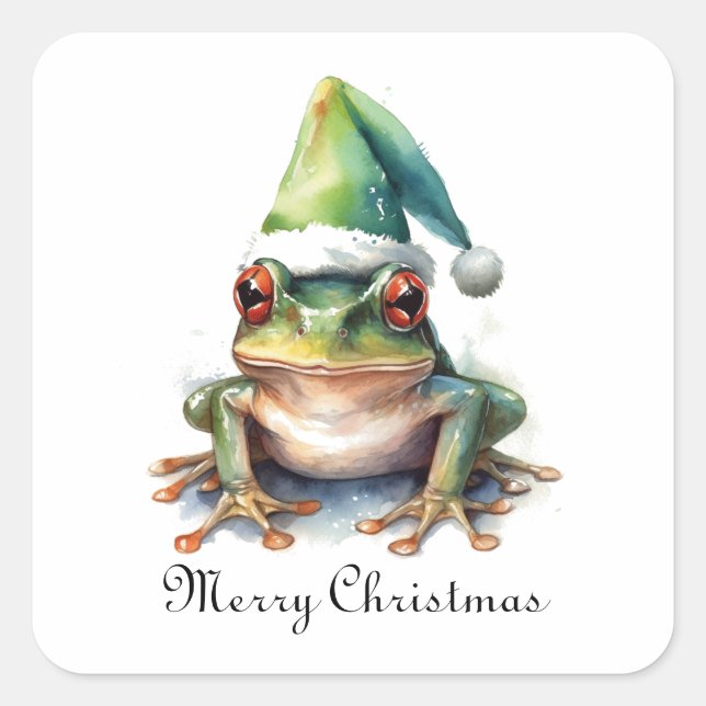 Frolic Christmas Frog, custom Square Sticker (Front)