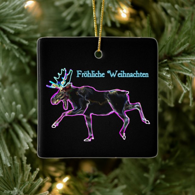 Froliche Weihnachten - Electric Moose Ceramic Ornament (Tree)