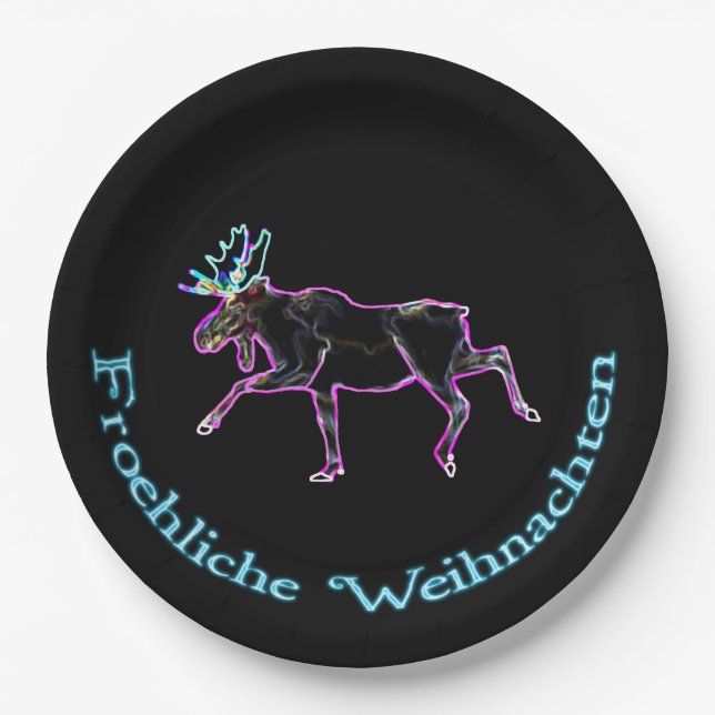 Froliche Weihnachten - Electric Moose Paper Plate (Front)