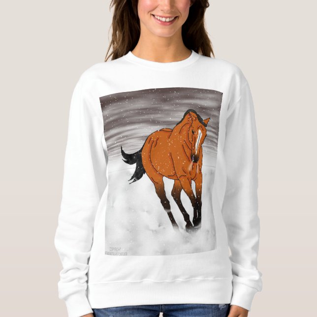 Frolicking Buckskin Horse in Snow Sweatshirt (Front)